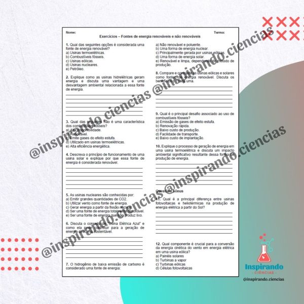 Lista de exercícios - Energias renováveis e não renováveis - Imagem 2